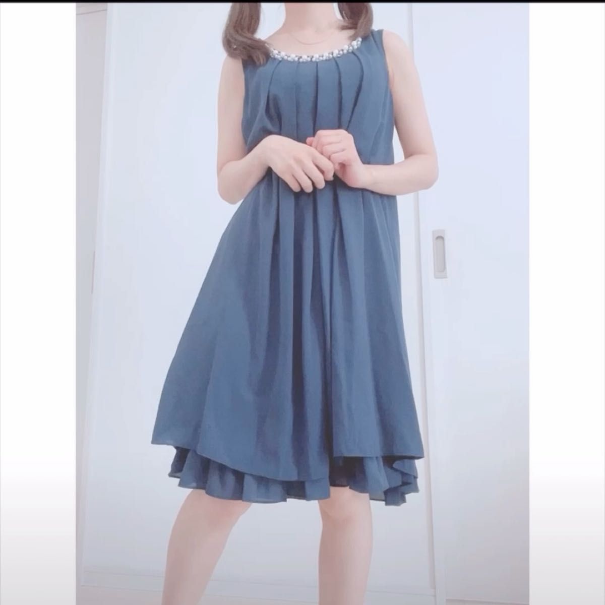 【新品】axes femme バックバラスリットドレス　定価9,790円　紺　アクシーズファム