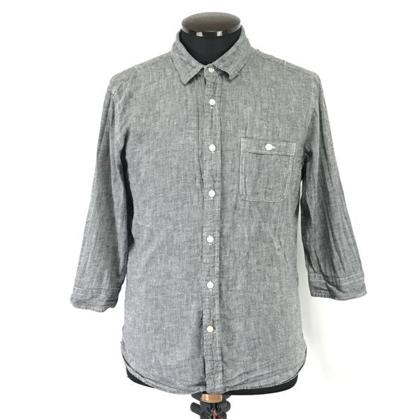 ビーノ/Beno★リネン混/五分袖シャツ【メンズL/グレー/gray】Tops/Shirts◆BH586の画像1