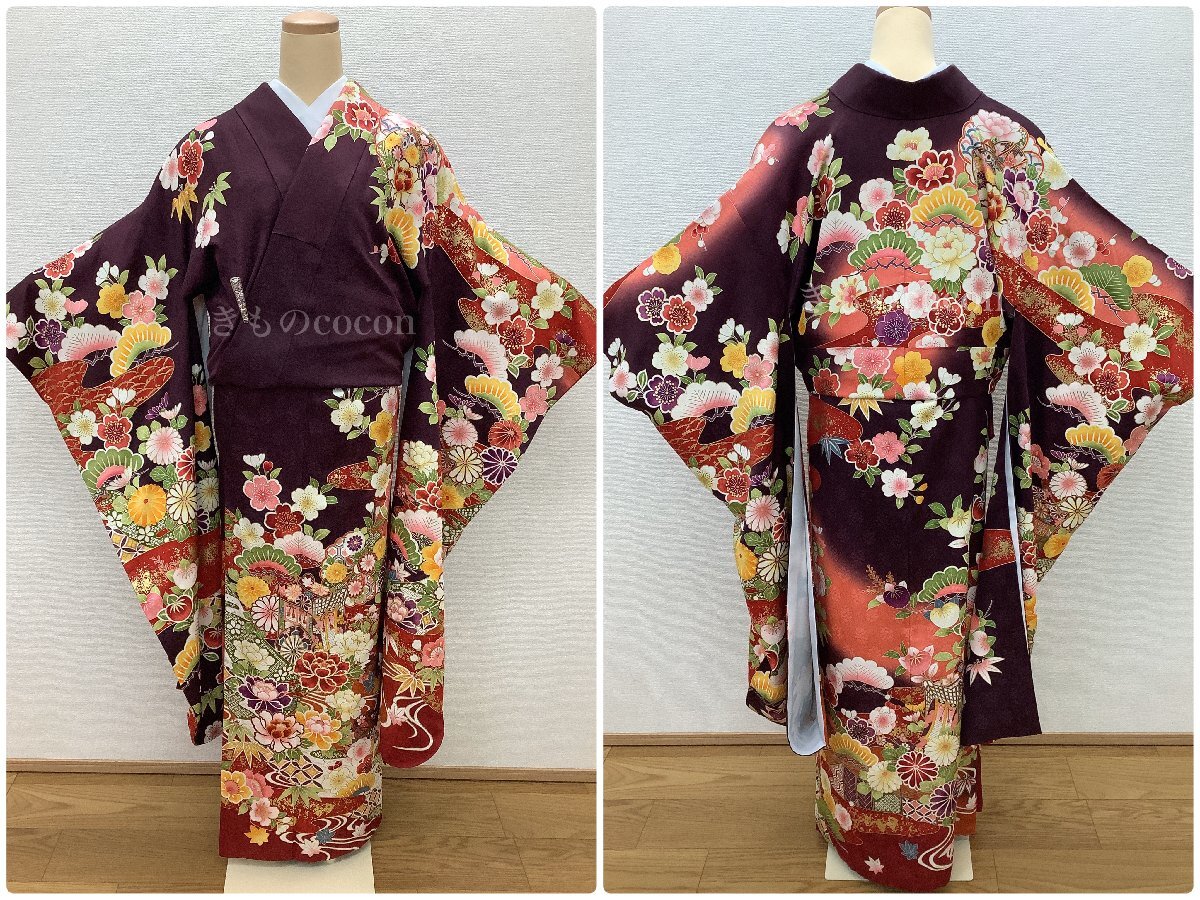 着物cocon★振袖 身丈179 裄丈69.5 正絹 紫系 金駒刺繍 成人式 卒業式 結婚式【3-20-12K-0136-q】の画像5