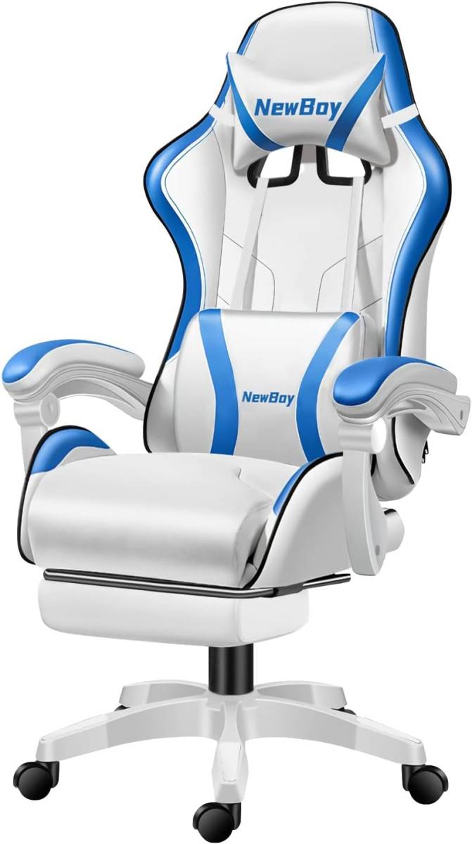 ゲーミングチェア オットマン付き 座り心地最高 デスクチェア オフィスチェア 椅子 テレワーク PCゲーミングチェア ホワイトブルーの画像4