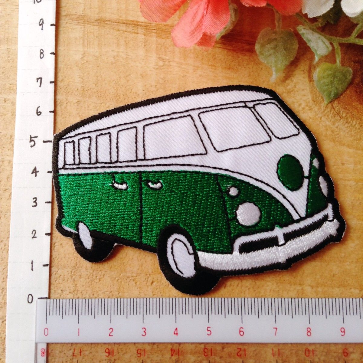 刺繍ワッペン 6枚セット フォルクスワーゲンバス 緑色 グリーン GREEN タイプ2風 アイロン接着 入学準備