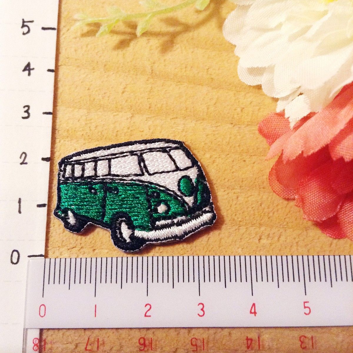 刺繍ワッペン 6枚セット フォルクスワーゲンバス 緑色 グリーン GREEN タイプ2風 アイロン接着 入学準備