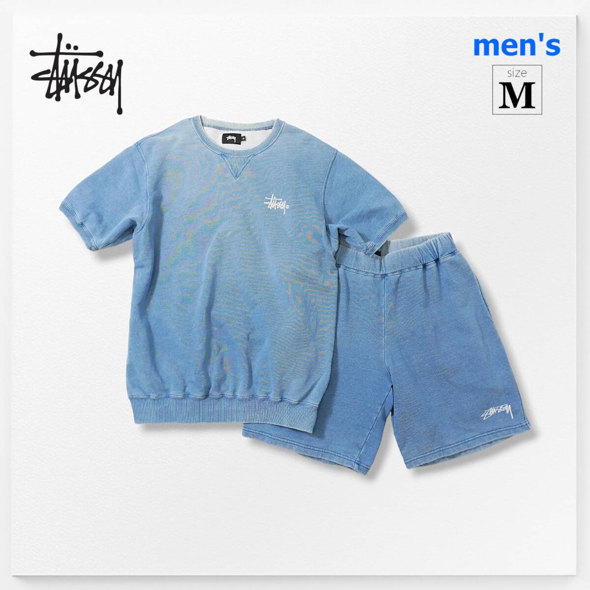 インディゴのフェードが完成の粋に！【 stussy (M+S) 】ステューシー 半袖スウェット上下セット インディゴ_画像1