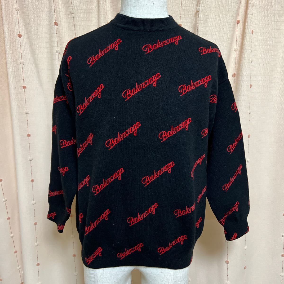 【極美品】バレンシアガ BALENCIAGA ロゴ総柄 オーバーサイズ ニット セーター size XS メンズ