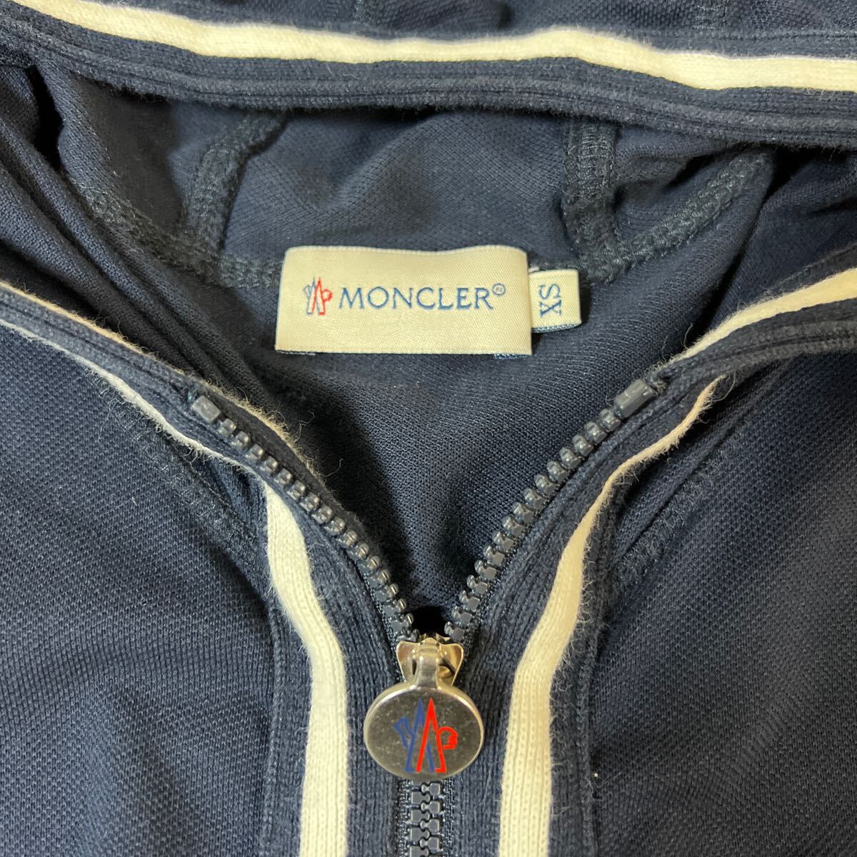 MONCLER モンクレール 薄手 ロゴワッペン ジップアップ パーカー size XS ネイビー レディース_画像3