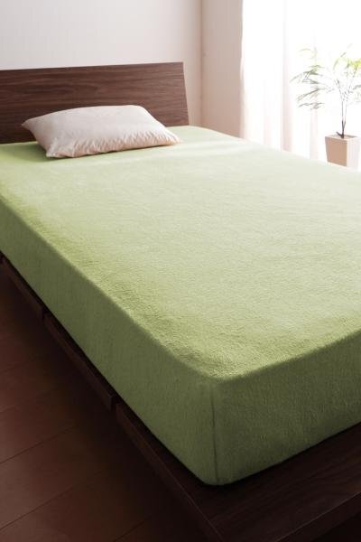 タオル地 ベッド用 ボックスシーツ の同色２枚セット キングサイズ 色-ペールグリーン/綿100%パイル 洗える