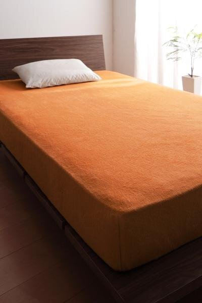 タオル地 ベッド用 ボックスシーツ の同色２枚セット クイーンサイズ 色-サニーオレンジ/綿100%パイル 洗える