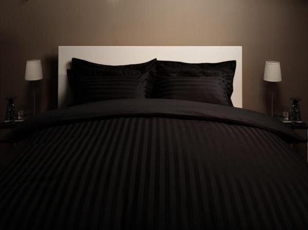 高級ホテル 布団カバーセット ベッド用４点(枕カバー(50x70cm)２枚+掛け布団カバー+ボックスシーツ) ダブルサイズ 色-サイレントブラック