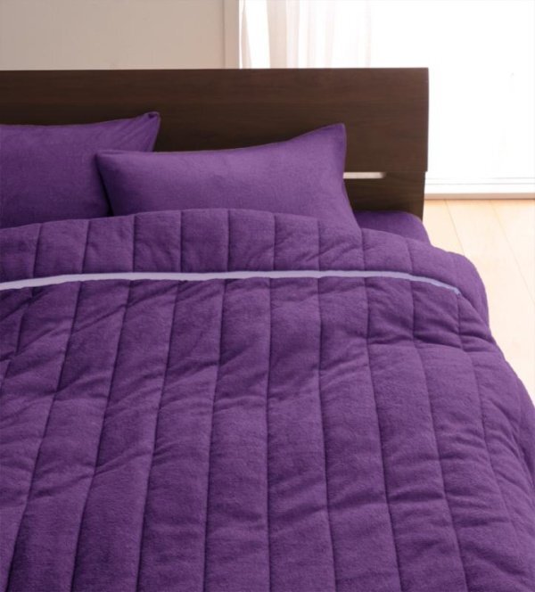 タオル地 タオルケット と ベッド用ボックスシーツ のセット ダブルサイズ 色-ロイヤルバイオレット/綿100%パイル 洗える