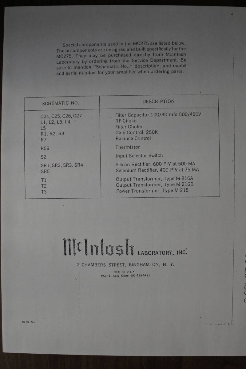 Mcintosh MC275 STEREO POWER PREAMPLIFIER  OWNERS MANUALの画像4