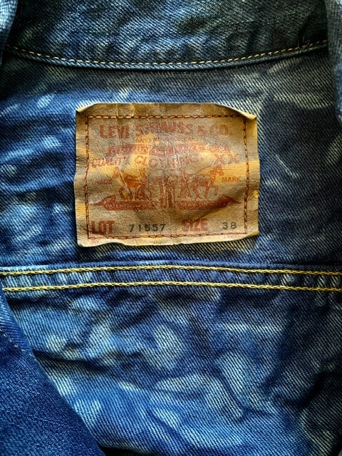 90's LEVI'S 71557XX BIG E 復刻 38size 日本製 ジージャン デニムジャケット タイダイ マーブル 後染め 赤耳 66前期_画像8