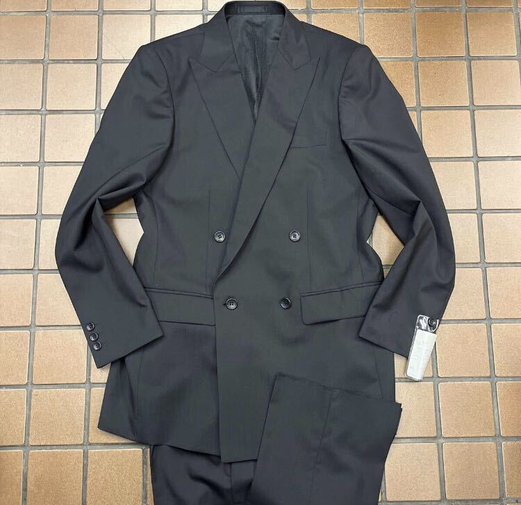 新品☆限定価格【A6 L相当★超軽量タイプ】4Bダブルスーツ 礼服 メンズスーツ ブラックフォーマル 背抜き 冠婚葬祭 喪服 黒 セットアップ