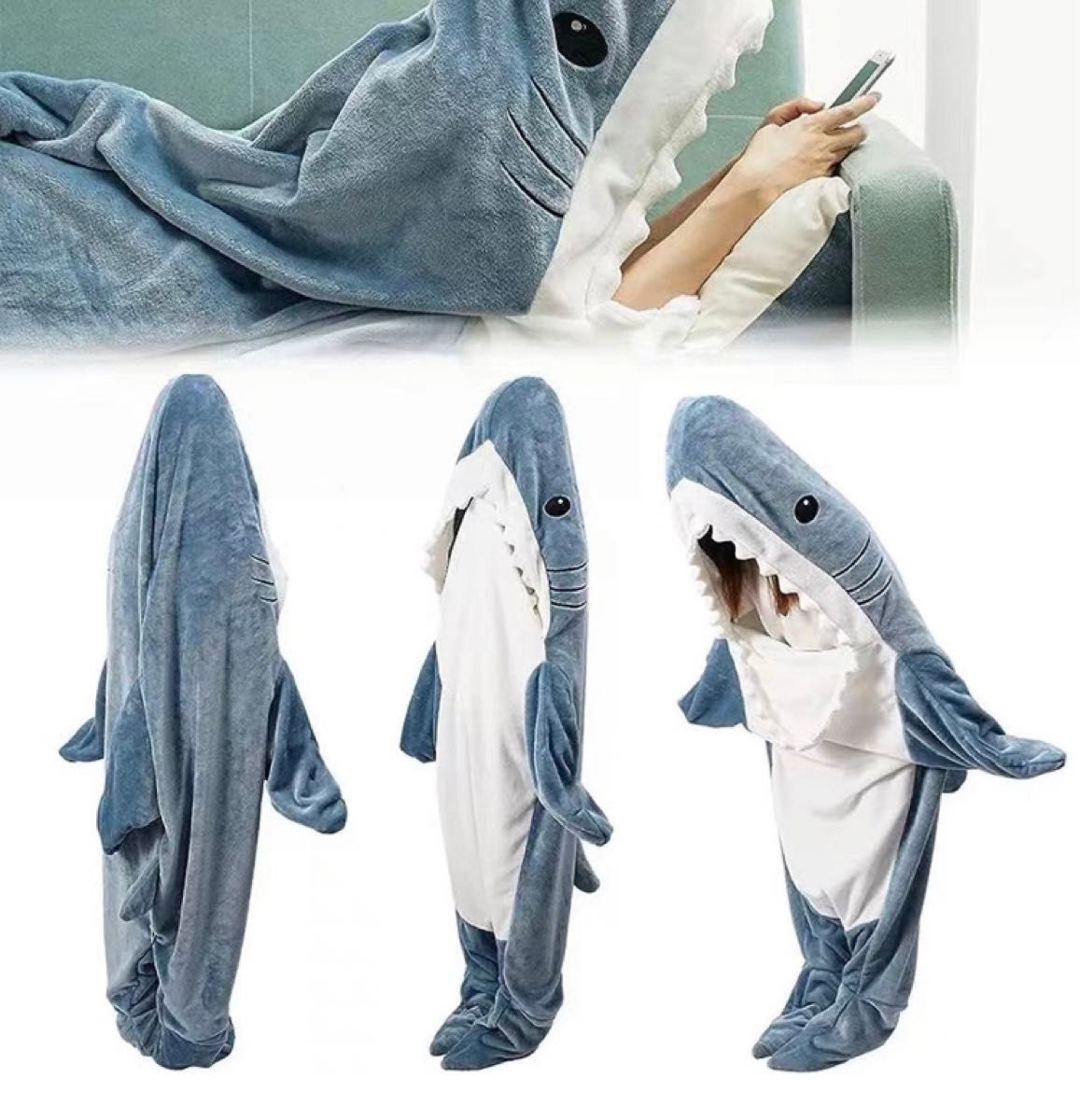 【新品】鮫の寝袋　鮫の着ぐるみ　鮫パジャマ　着る毛布　コスプレ　L190cm