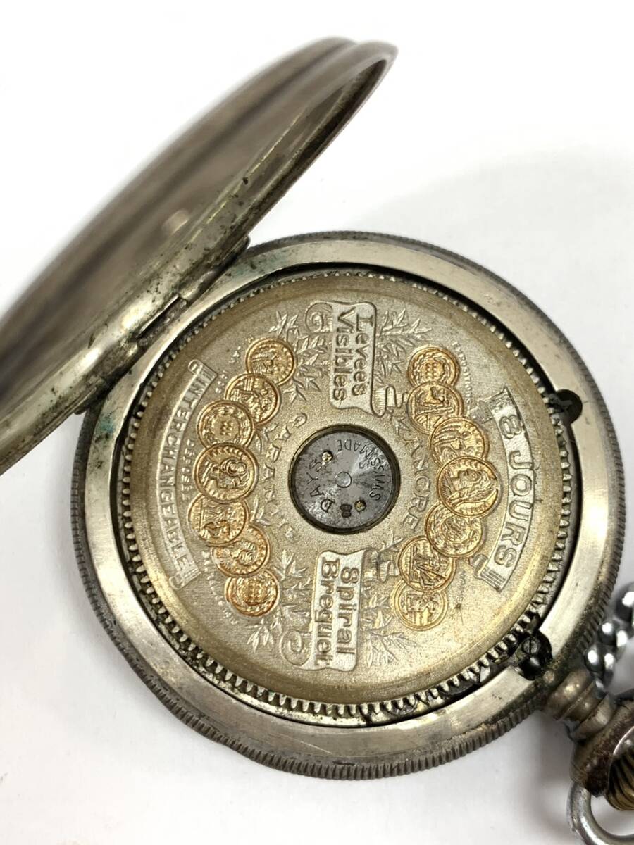 8667 ジャンク ヘブドマス HEBDOMAS 懐中時計 8DAYS 手巻 花模様 スケルトン スイス製 全数字アラビア白文字盤 アンティーク の画像10