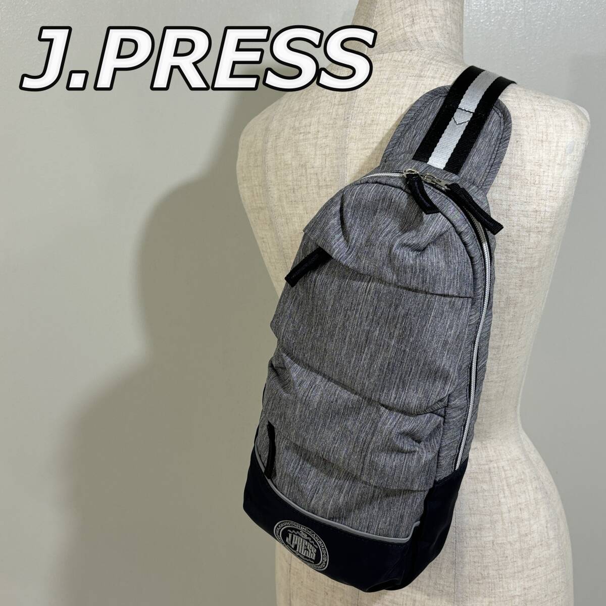 【J.PRESS】ジェイプレス ボディバッグ ワンショルダー 斜め掛け かばん インナーフック付き 青系 ブルーの画像1