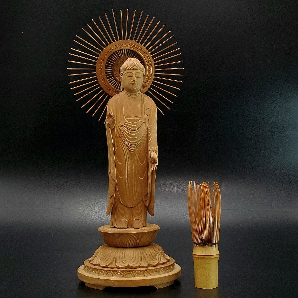 最安値で  宝蔵】仏教美術 瑤園 阿弥陀如来像 仏像 立像 置物 木彫り 約31 木工、竹工芸