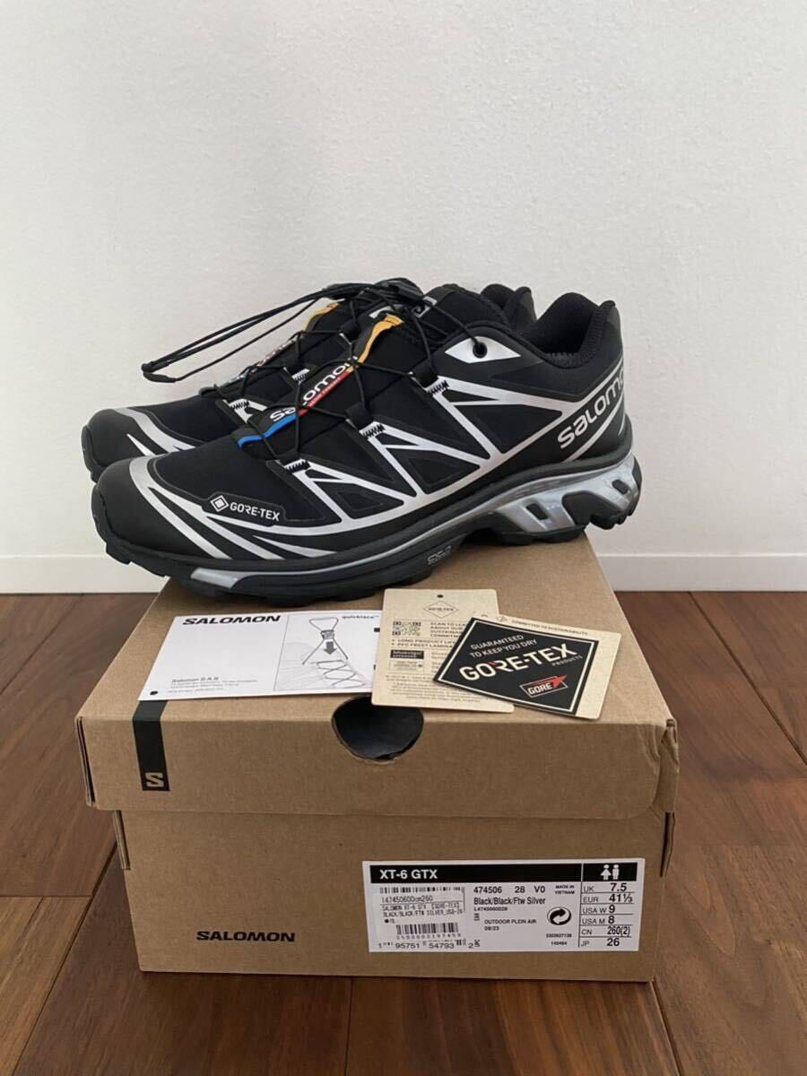 26cm Salomon XT-6 GTX GORE-TEX Black/Footwear Silver サロモン XT-6 ゴアテックス ブラック/フットウェアシルバー US8 UK7.5_画像1