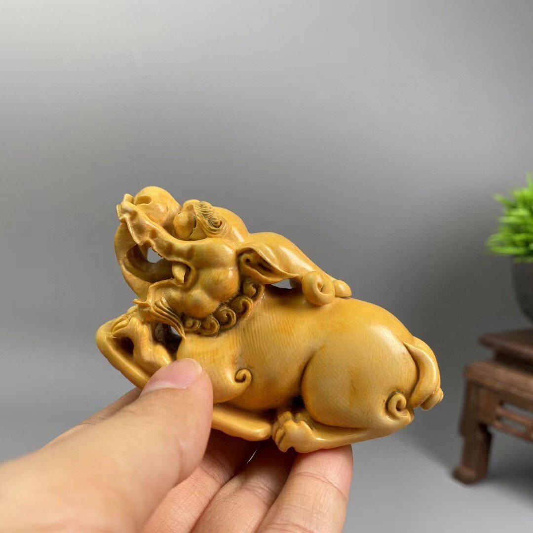 ◆古寳堂◆清 白材芯料保証 手彫 瑞獣 極細工 古置物 古擺件 中国古美術 古美味 時代物 古董品