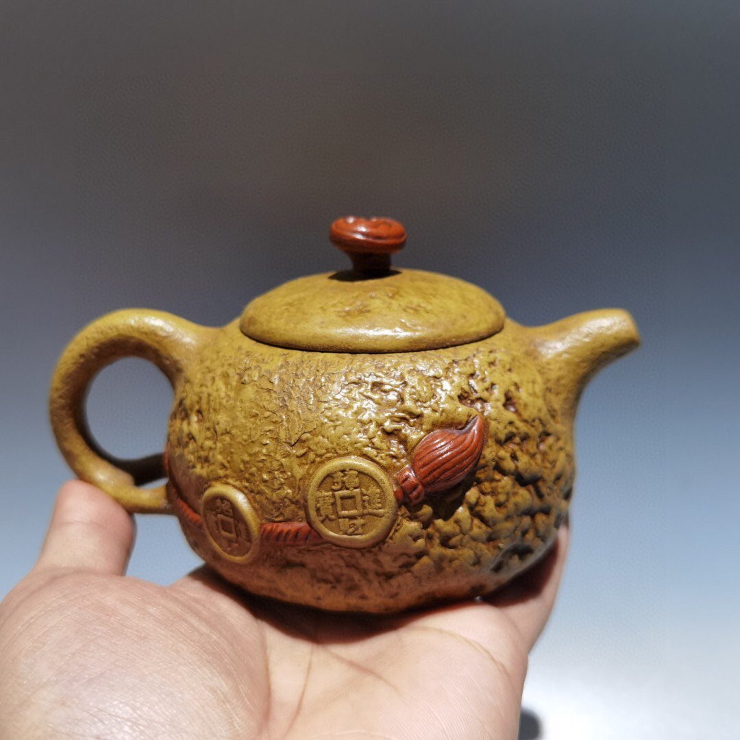 ◆古寳堂◆近現代 紫砂壺 金蟾壺 蒋蓉 段泥 茶具 茶道品 極細工 古置物 古擺件 中国古美術 時代物 古董品_画像4