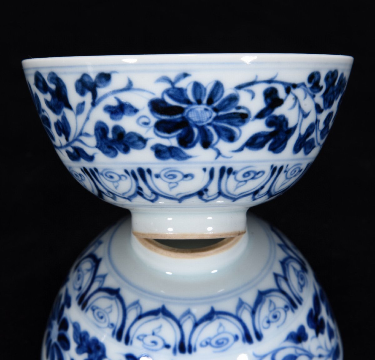 ◆古寳堂◆元 青花 纏枝蓮紋 茶碗一對 古陶瓷品 極細工 古置物 古擺件 中国古美術 時代物 古董品_画像5