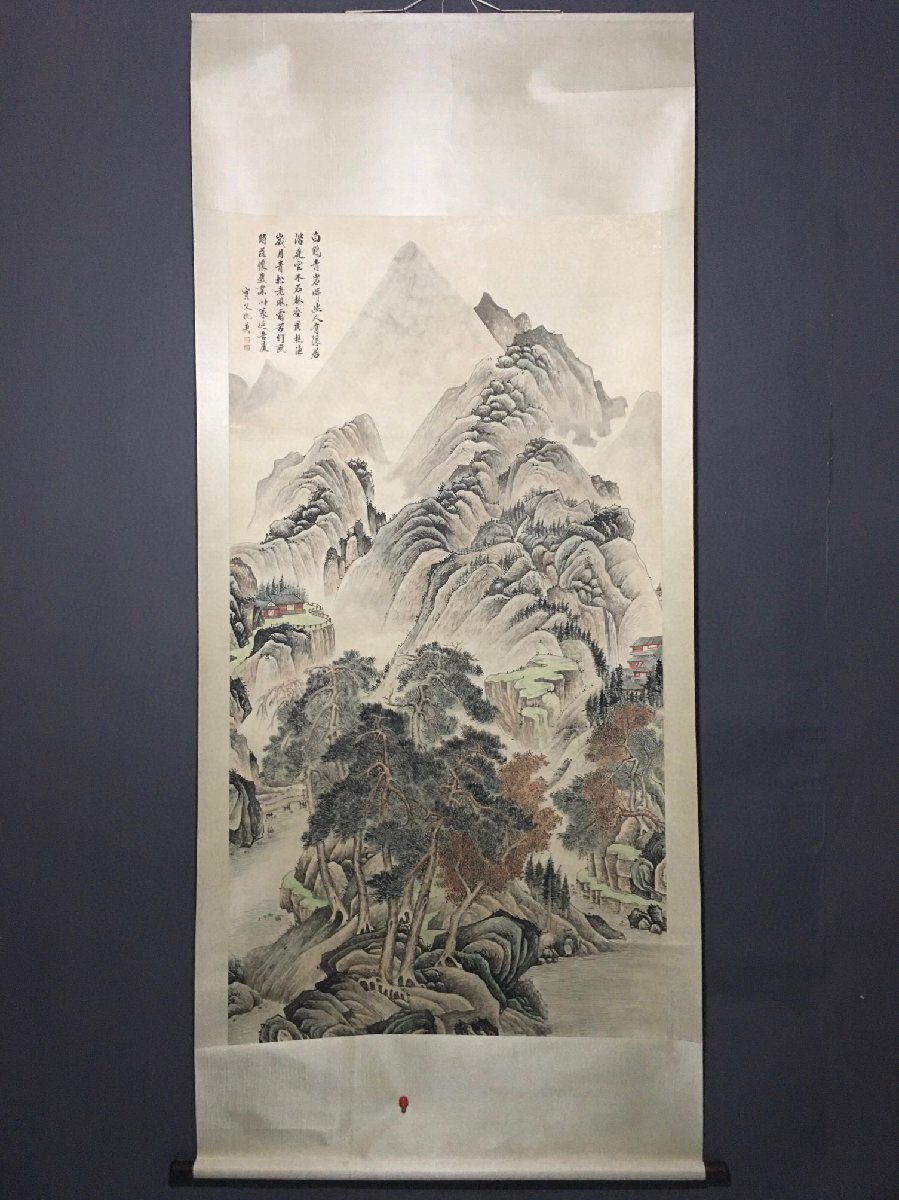 ◆古寳堂◆真作・中国書画『明代画家仇英・山水画・六尺中堂画・宣紙』肉筆紙本・掛け軸・書画立軸・中国美術・コレクター必見_画像1