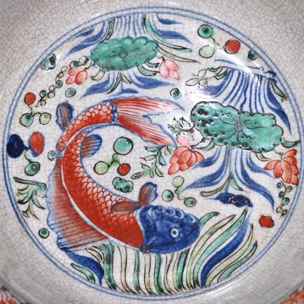 ◆古寳堂◆元 五彩 魚藻紋 供碗 古陶瓷品 極細工 古置物 古擺件 中国古美術 時代物 古董品_画像6