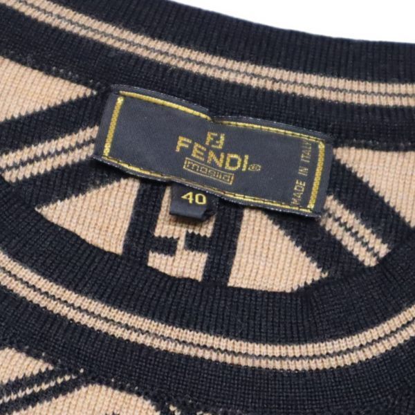 良品 Vintage FENDI フェンディ FF ズッカ アーガイル チェック ウール 半袖 ニット セーター 40 イタリア製 正規品_画像9