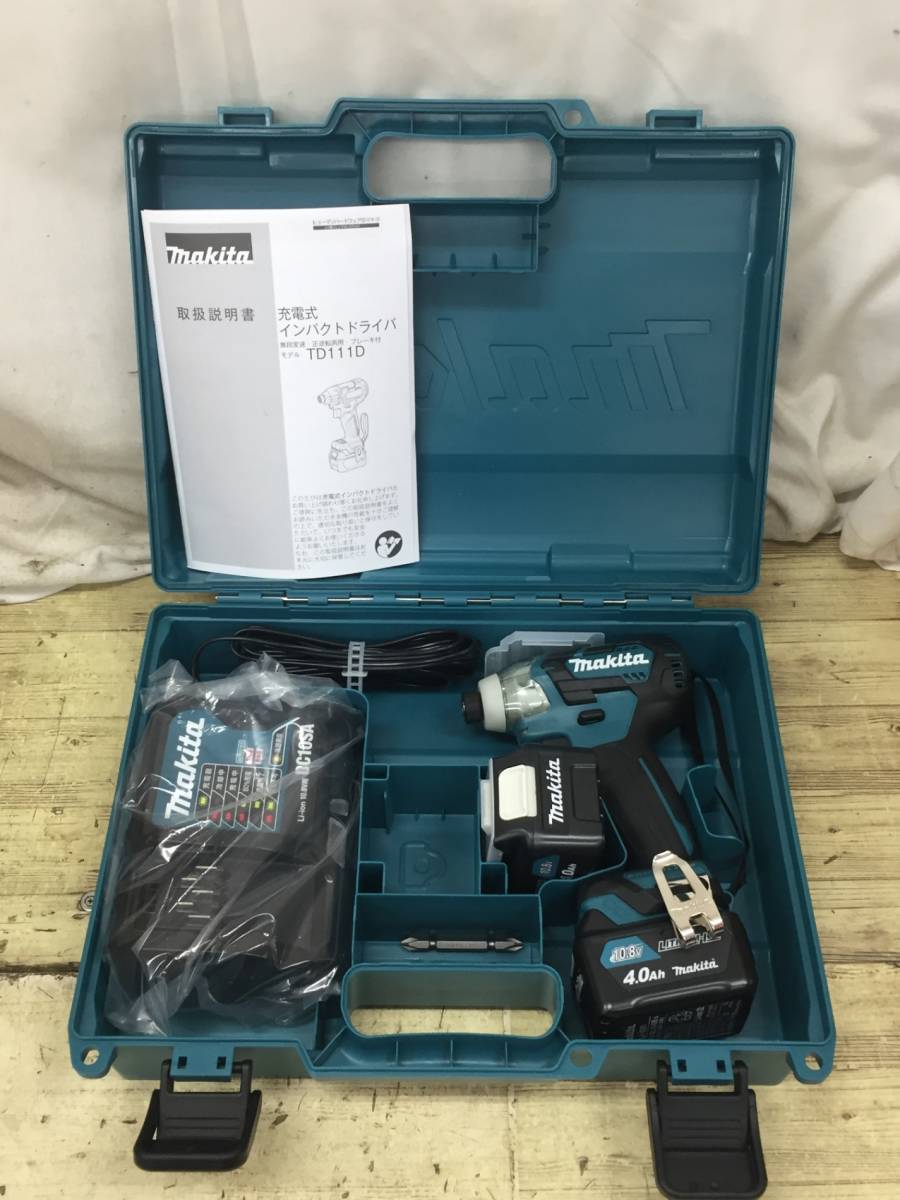 【未使用】makita(マキタ) 10.8v充電式インパクトドライバ 青(4.0Ahバッテリx2/充電器/ケース) TD111DSMX　　/IT0UU4UKE33K_画像1