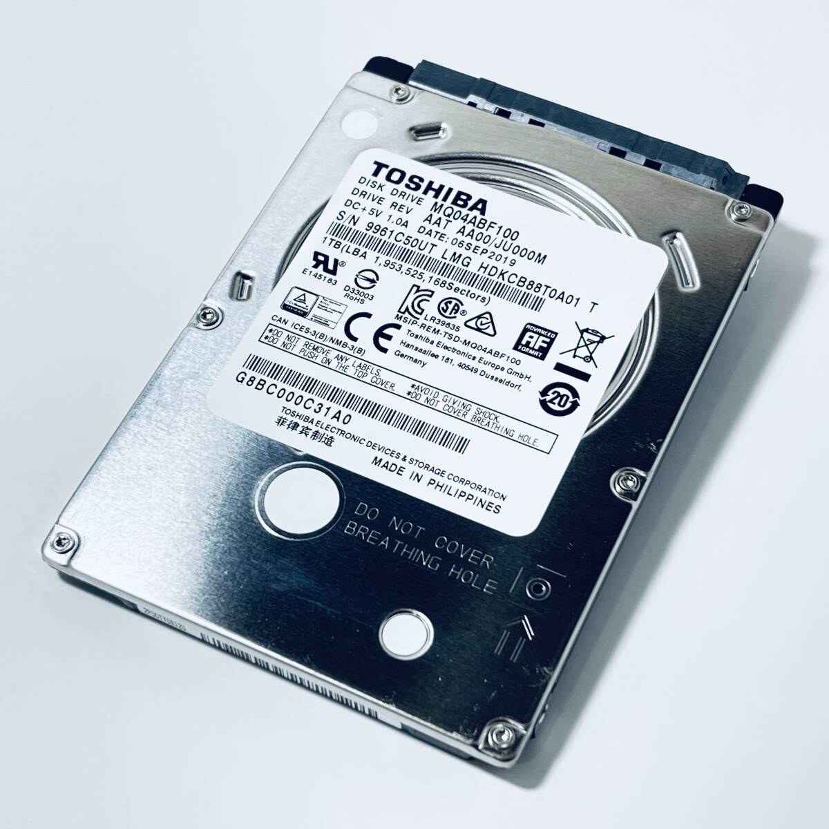 【HDD 1TB】TOSHIBA 2.5インチ 7ｍｍ ハードディスク 使用時間14343時間　[50UT1000HD107]_画像2