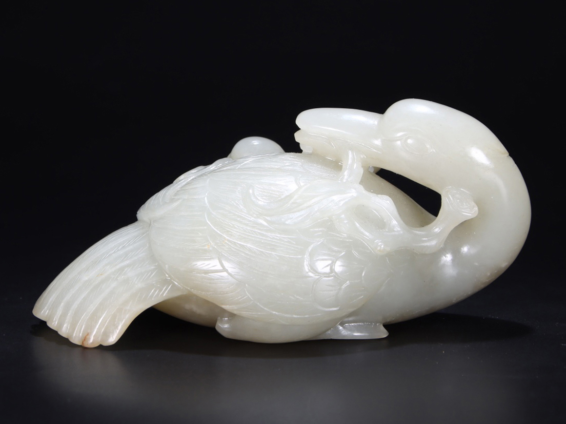▽鴻▽清・和田玉・如意鵝紋彫り件 時代物 中国古美術 骨董品