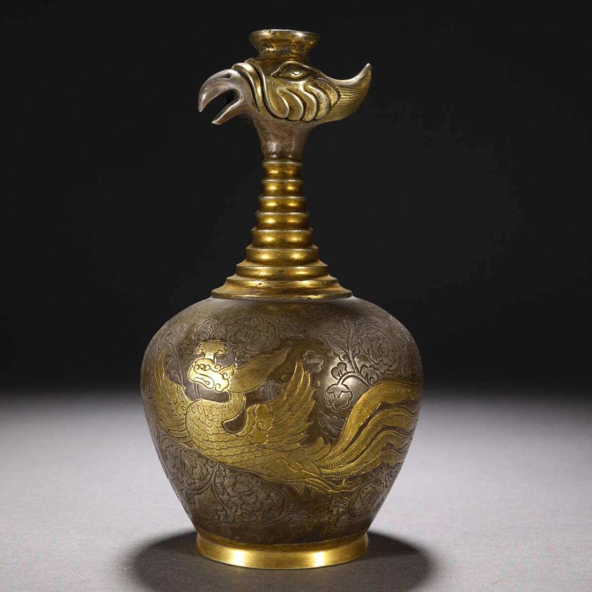 ▽鴻▽唐時代 銅鍍金 鳳首壺 時代物 中国古美術 骨董品