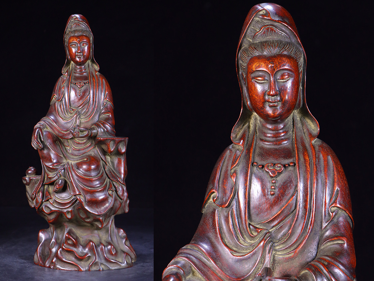 ▽鴻▽清時代・仏教古美術 黄花梨彫刻 観音仏像 時代物 中国古美術 骨董品