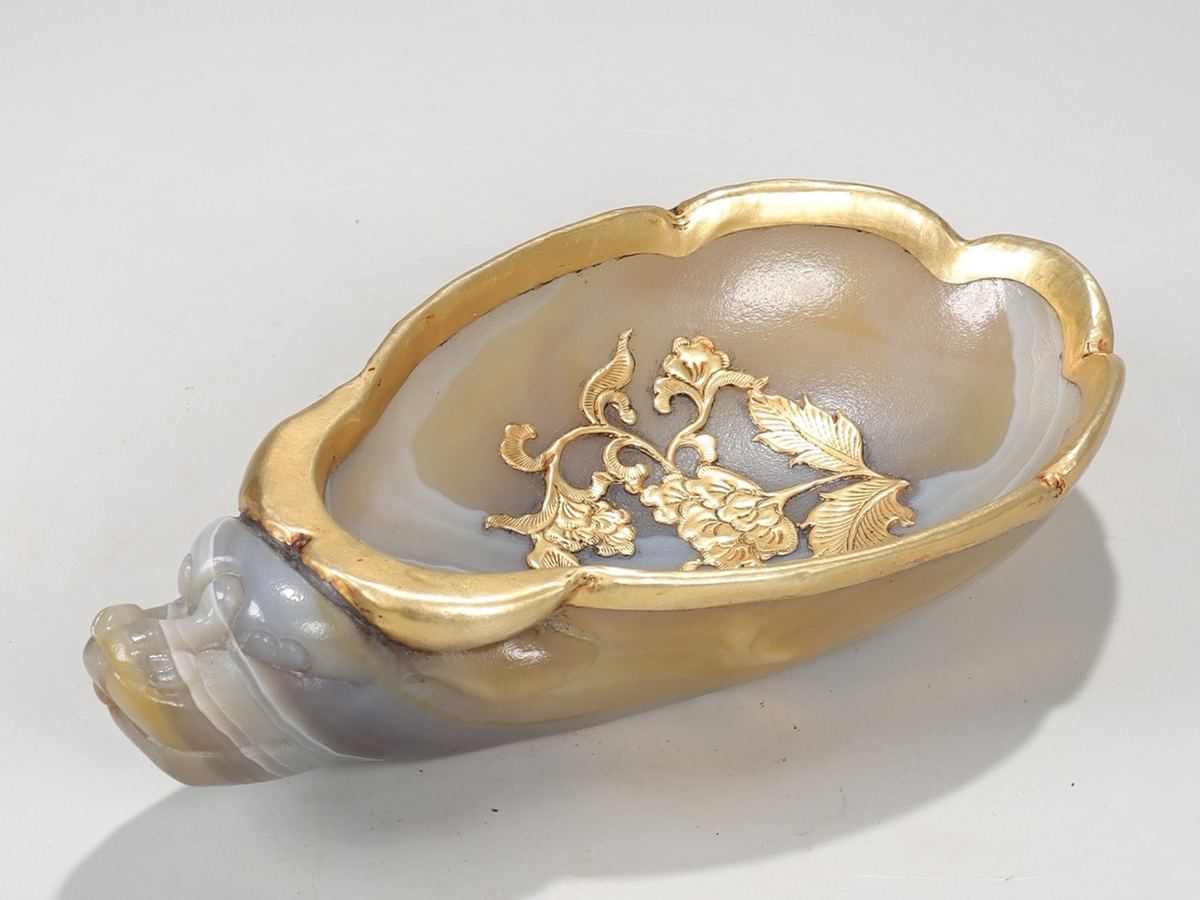 ▽鴻▽清・瑪瑙 包銀鍍金牛首杯 時代物 中国古美術 骨董品