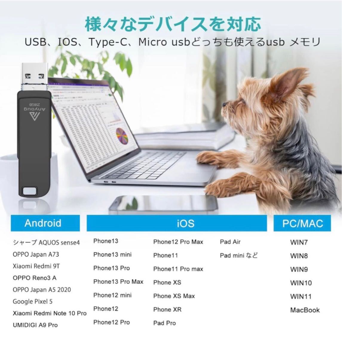 【専用アプリ必要なし】128GB usbメモリ OTG高速４in1 Phone usbメモリー フラッシュドライブの画像5