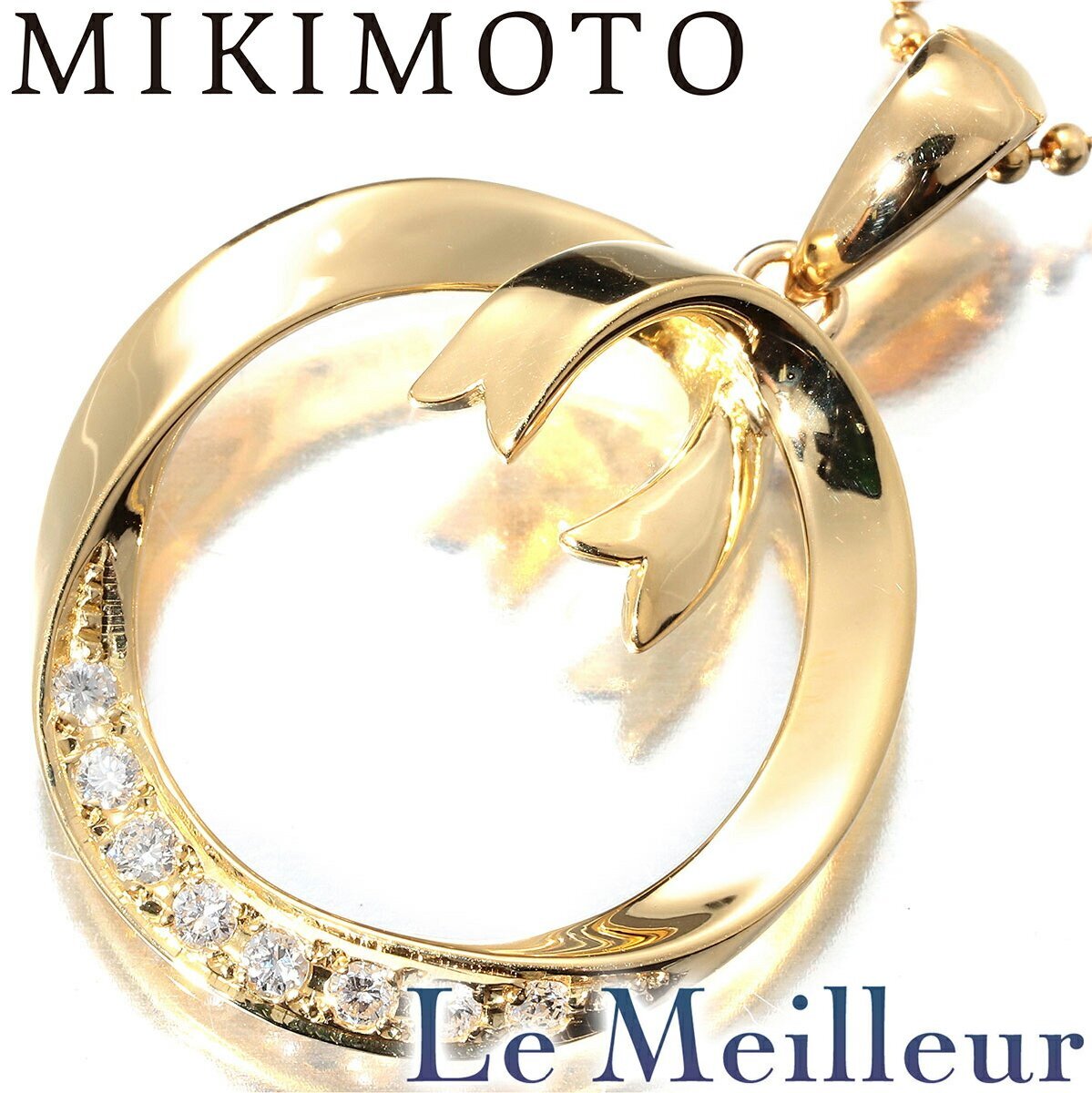 ミキモト リボン デザインネックレス ダイヤモンド K18 MIKIMOTO 新品仕上げ プレラブド 返品OK