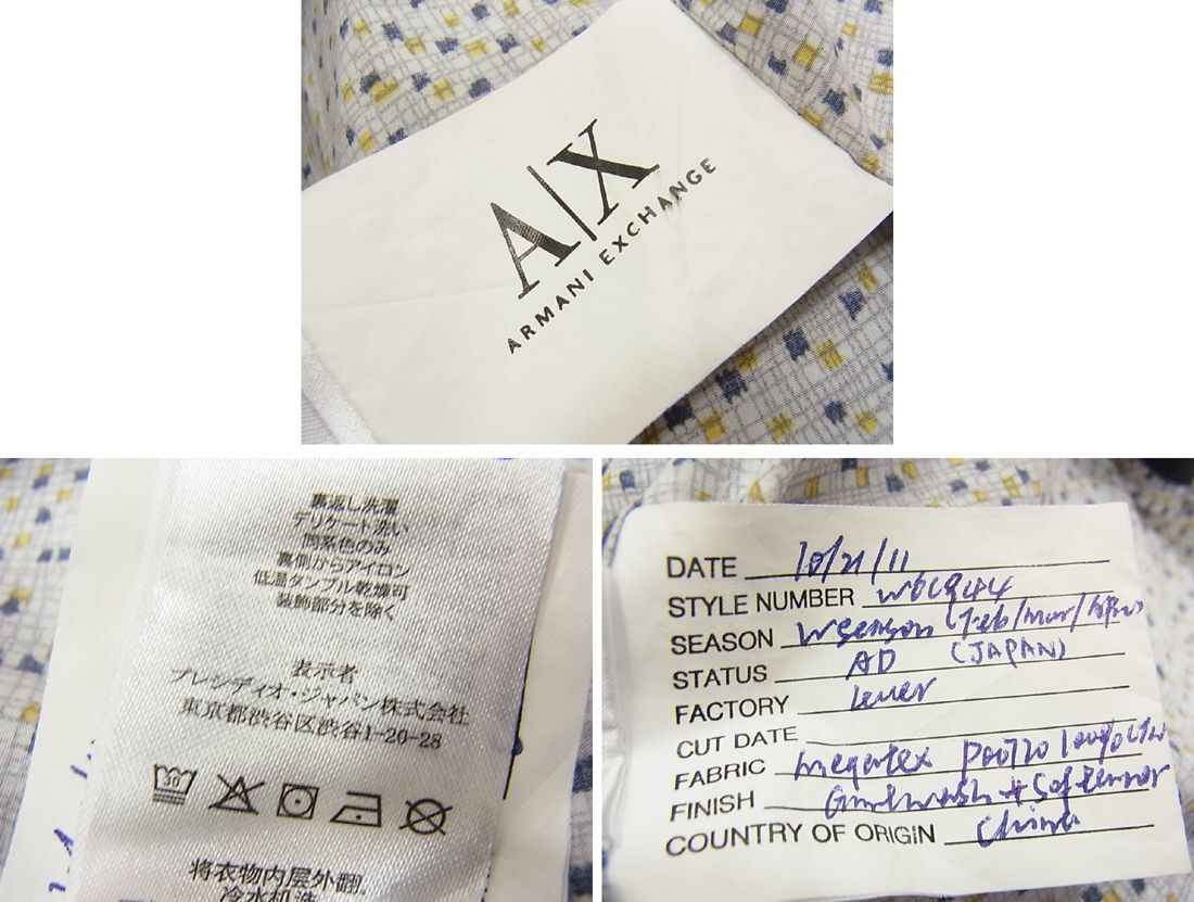 美品 春物◇ARMANI EXCHANGE SLIM FIT 幾何学模様 総柄 長袖シャツ 柄シャツ メンズ 人気モデル 1円スタート_画像8