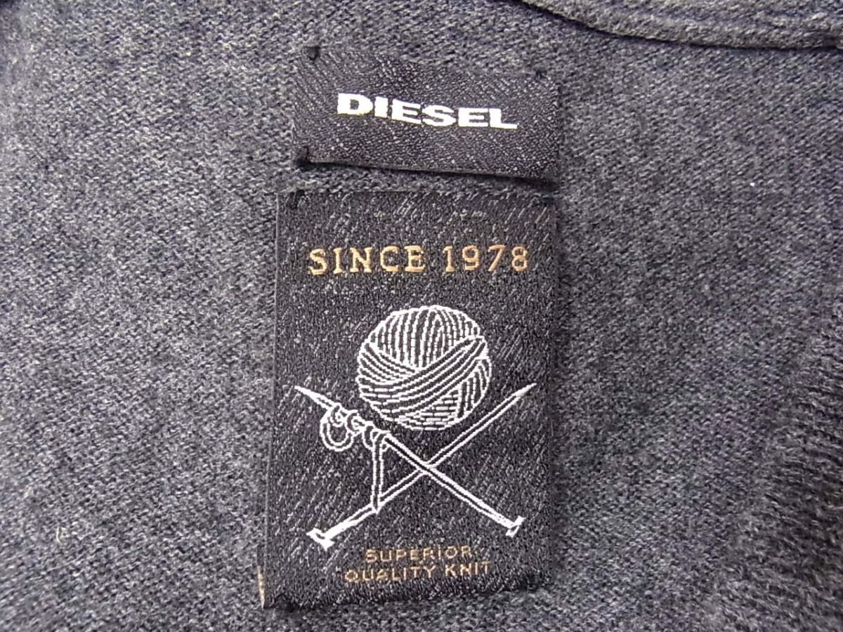 美品☆DIESEL ディーゼル ニットパーカー ウール混 エルボーパッチ メンズ グレー 春物 フーディーの画像4