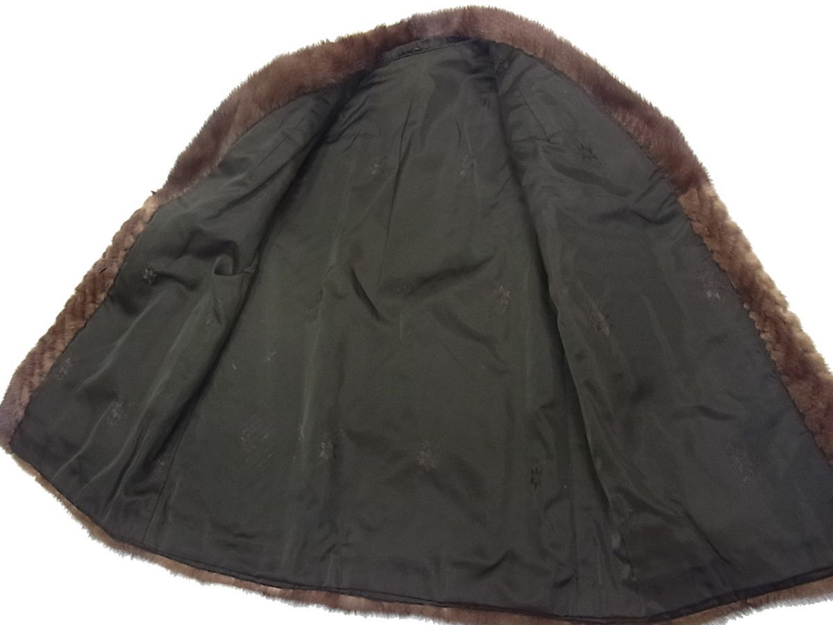 高級毛皮◇シェブロンカット ミンクコート MINK FUR ダークブラウン 毛艶 毛並 良好 11号 レディース 1円スタート_画像5