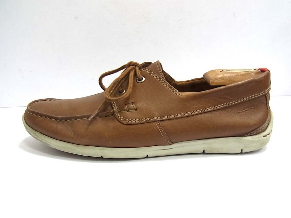 ☆Clarks クラークス レザーデッキシューズ Karlock Step モカシン レザーシューズ 靴 メンズ ブラウン 本革 1円スタート_画像2