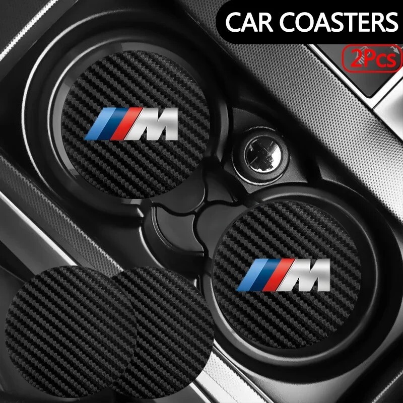 BMW【///M】カーボンレザー ドリンクホルダー コースター 2P■Mシリーズ MPerformance MSport MPower Mパフォーマンス Mスポーツ Mパワー_画像1