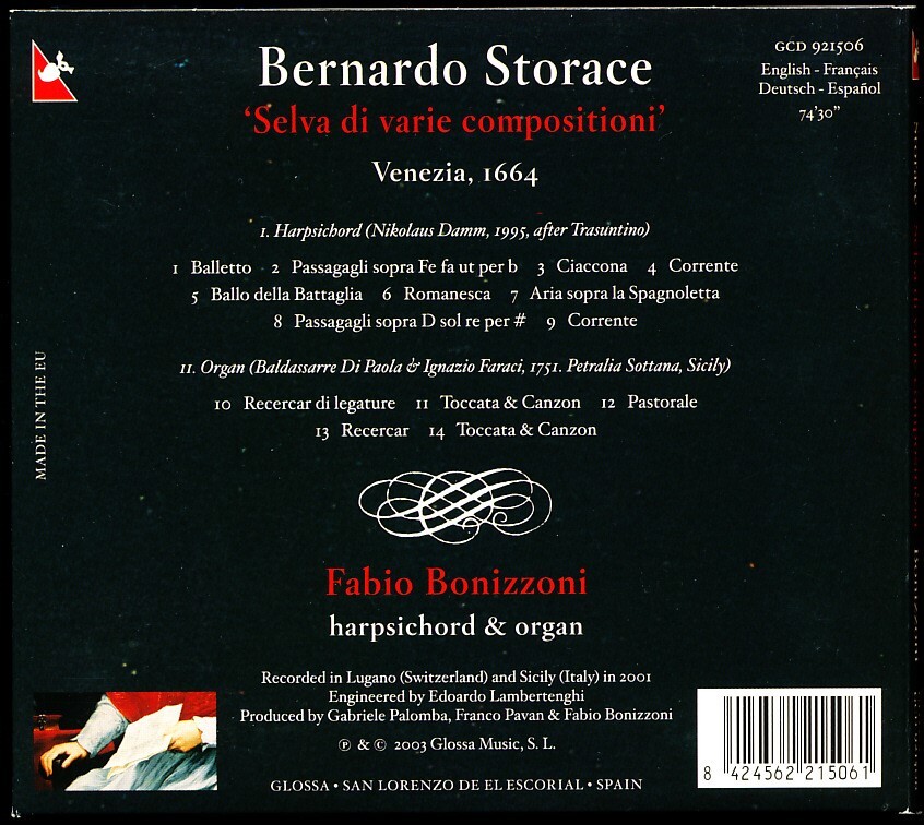 GLOSSA ボニッツォーニ/Fabio Bonizzoni - ストラーチェ：チェンバロとオルガンのためのさまざまな曲の森(1664)から　c3CB00009L81C_画像2