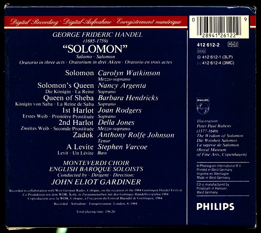 2CD-BOX PHILIPS西独盤 ガーディナー/John Eliot Gardiner - ヘンデル：オラトリオ「ソロモン」　日本語解説・訳付属　a3YB0000040WT_画像2