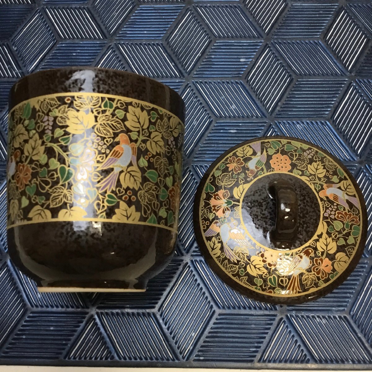 【未使用品/インボイス登録店/CH】陶彩 天目花鳥 蒸茶碗揃 茶碗蒸し 5客セット IM0304_画像5