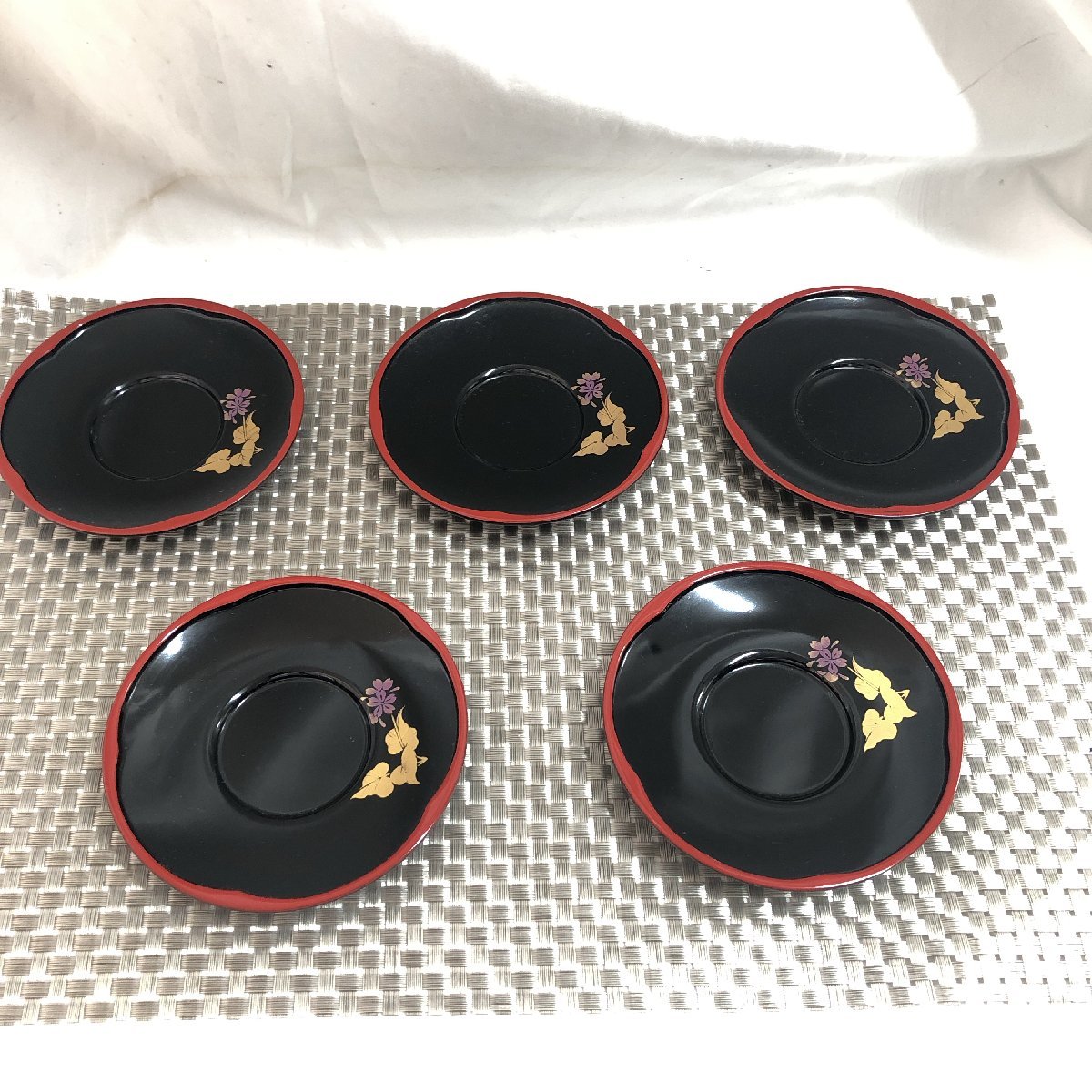 【未使用保管品/インボイス登録店/KSH】漆器 茶托 茶たく 5客セット 径約12cm HA0311_画像2