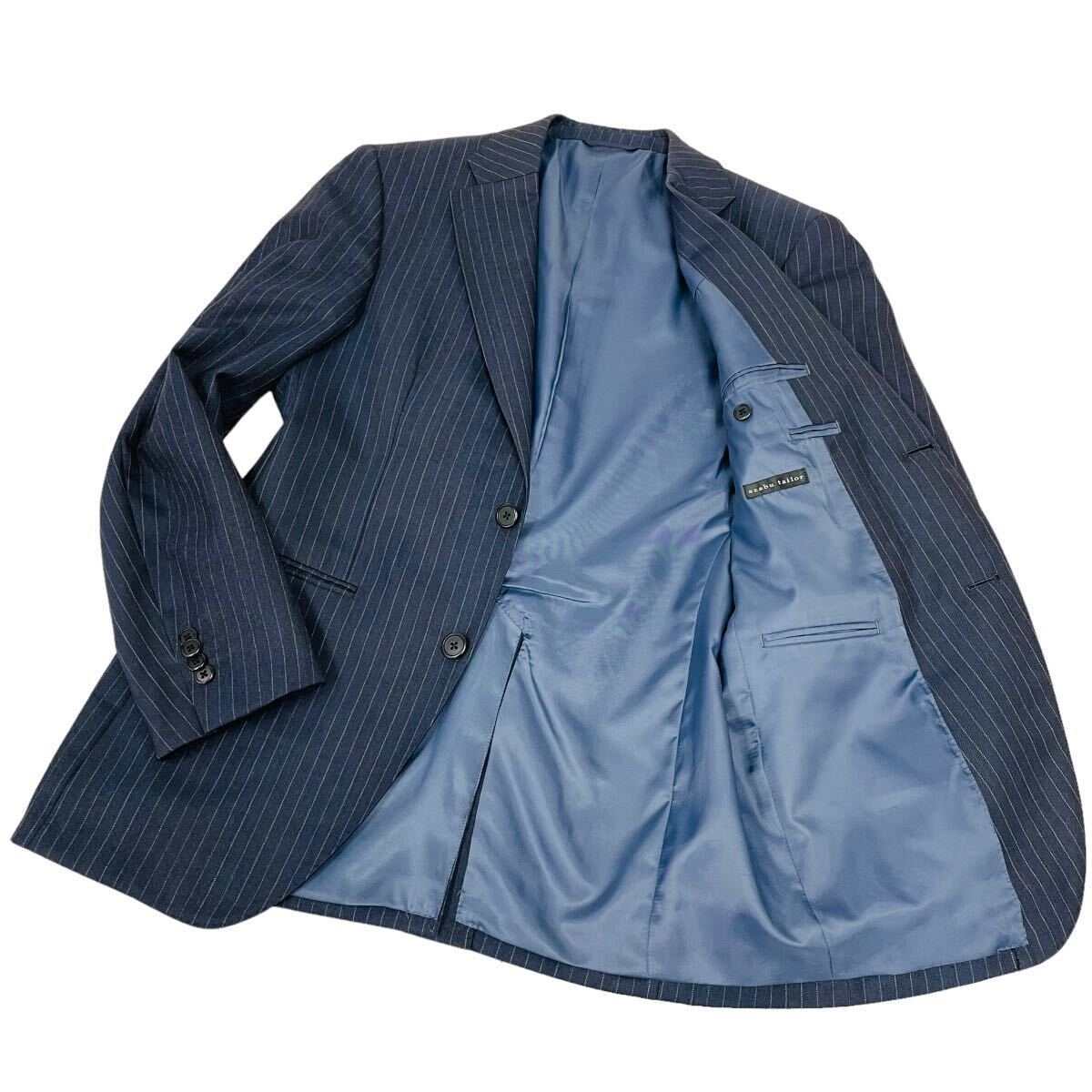 高級紳士服　麻布テーラー　テーラードジャケット　ジャケット　ストライプ　ネイビー　Lサイズ　48