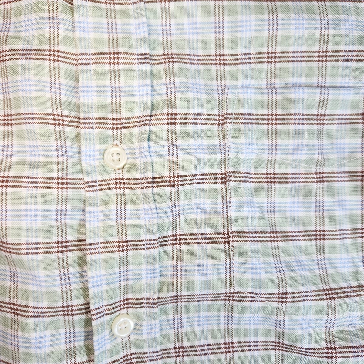 pbi スーピマコットン100% オックスフォード長袖BDシャツ 表記サイズS チェック柄 ライトグリーン水色ブラウン白 83016_画像4