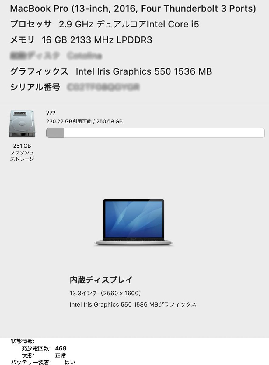 1円スタート MacBook Pro 13 2016 A1706 i5 2.9GHz 16GB 256GB Touch Bar OS Monterey 3-3 シルバー 日本語キーボード_画像8