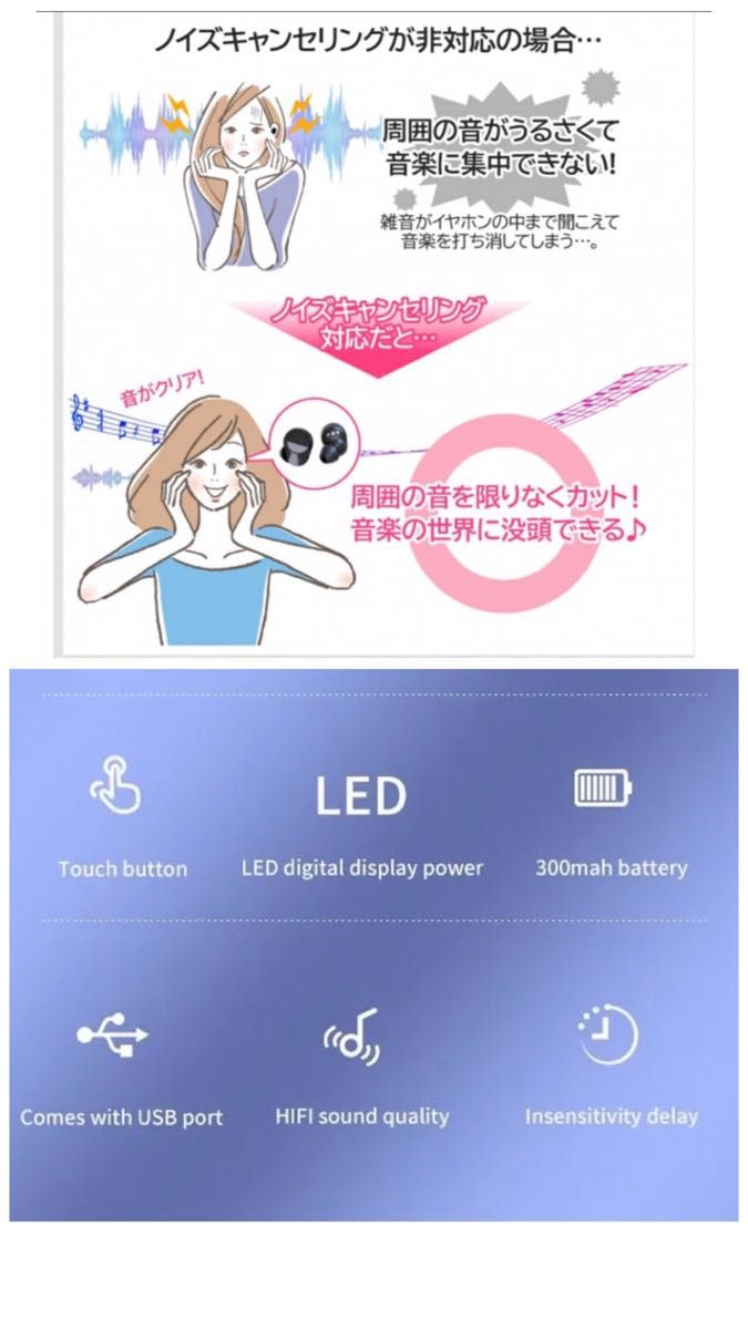 Bluetooth 5.3 イヤホン　ワイヤレスイヤホン  LED 画面　ノイズキャセリング　　ブルートゥース イヤフォン 
