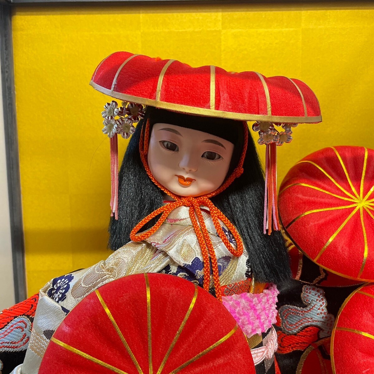 日本人形 ガラスケース 置物 舞踊人形 着物 女の子 人形 7ツ笠 7枚笠 レトロ コレクション アンティーク 格安スタート_画像5
