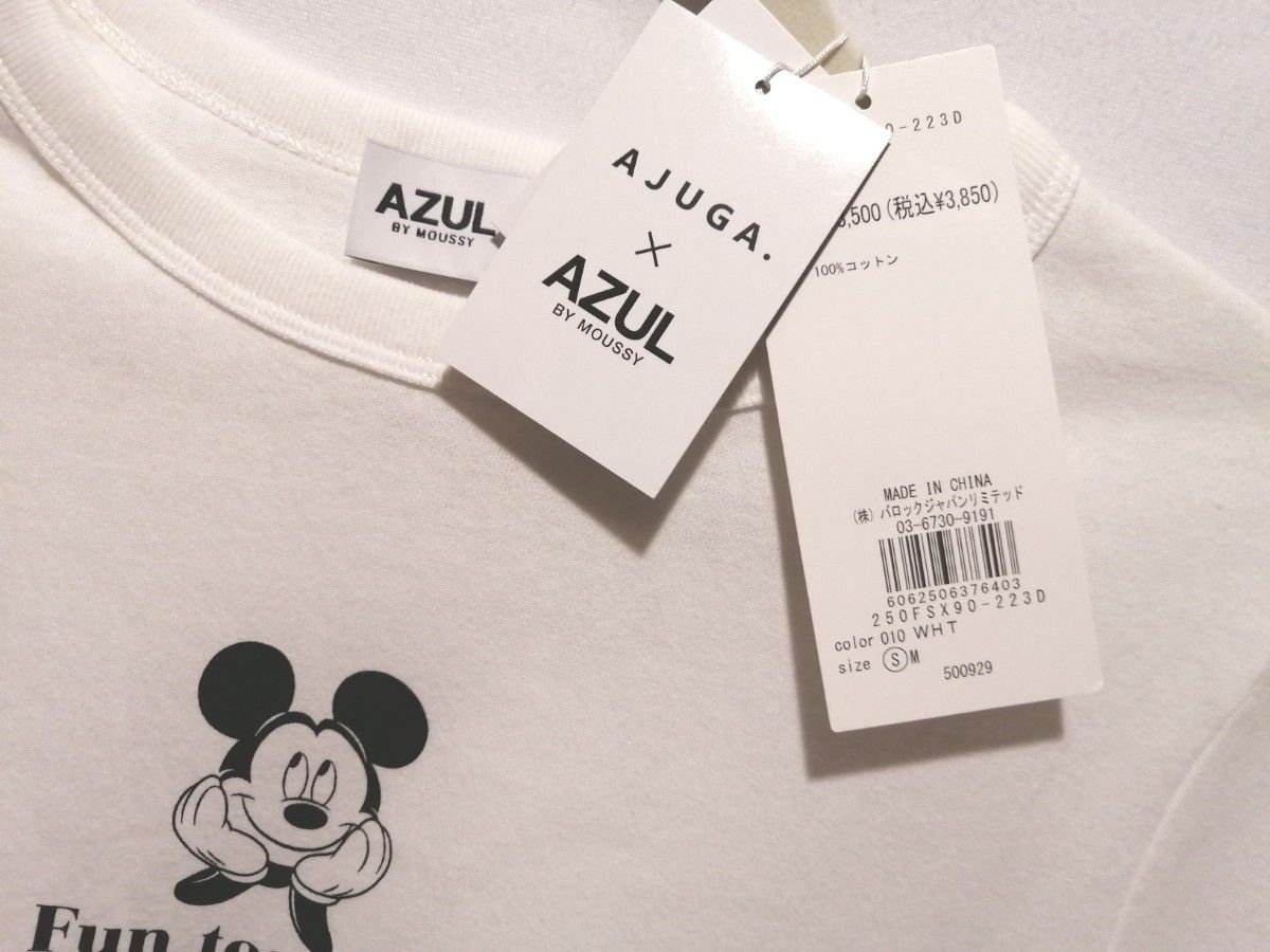【新品 値札付】AJUGA. × AZUL BY MOUSSY MICKEY ディズニー コラボTシャツ 白 S 半袖 トップス